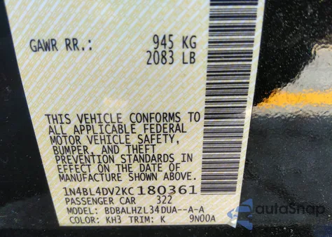 2019 Nissan Altima 2.5 Sv из США, поврежденный, VIN 1N4BL4DV2KC180361